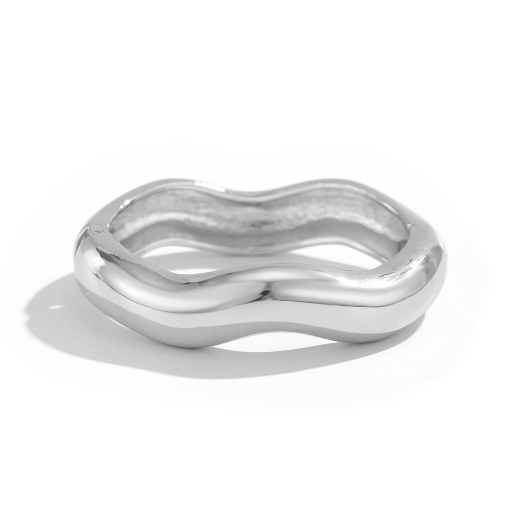 Bold Geometric Metallic Wide Bangle with Heavy Industry Design