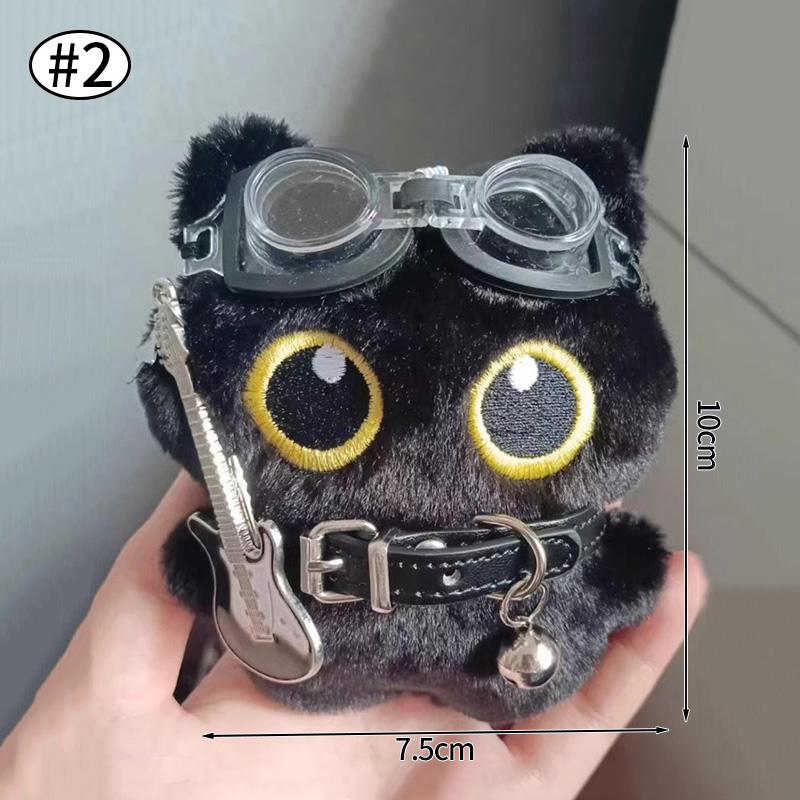 Cute Cartoon Black Cat Keychain Bag Pendant Backpack Hanging Ornaments Lovely Cat Doll With Camera Animal Car Keyring Kids Gift