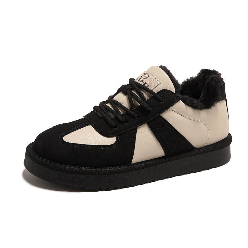 Fashion Genuine leather plush thick sole raised cotton shoes for women's winter new low top snow boots sneakers women platform sneakers