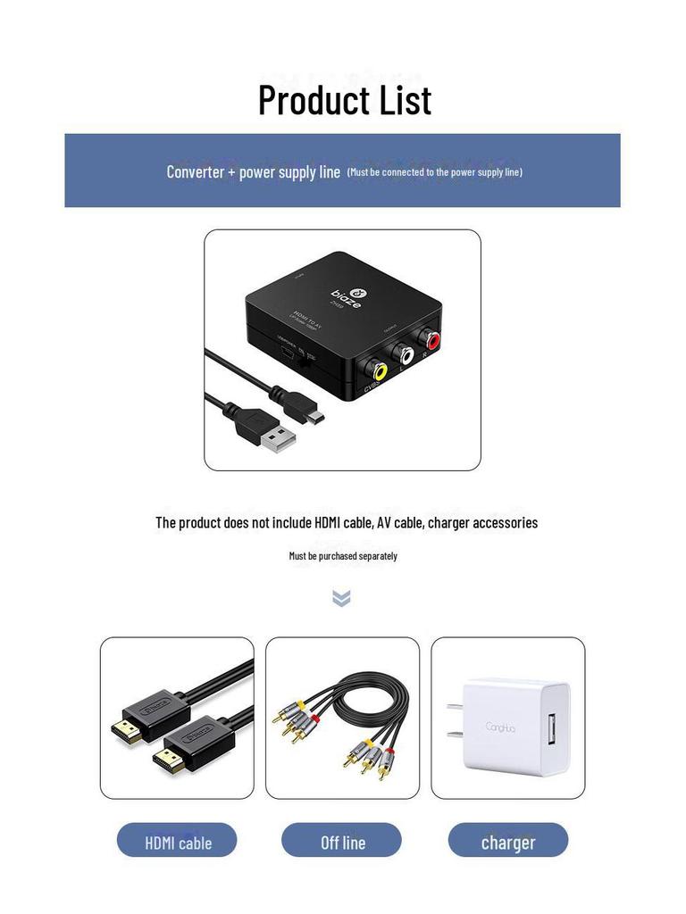 Biaz HDMI to AV Converter with USB Power – Digital HD to 3RCA (Red, White, Yellow) Audio and Video Cable