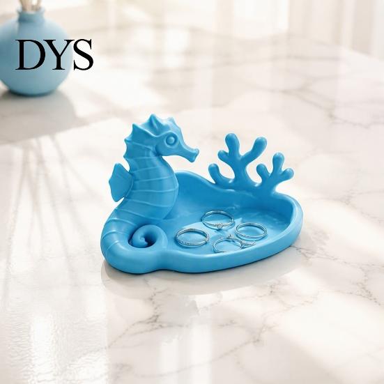 Ocean Themed Decor Seahorse Coral Jewelry Tray, 3D Printed Ring Earring Minimalist Vanity Tray Holder, Decorative Trinket Dish for Table Desktop