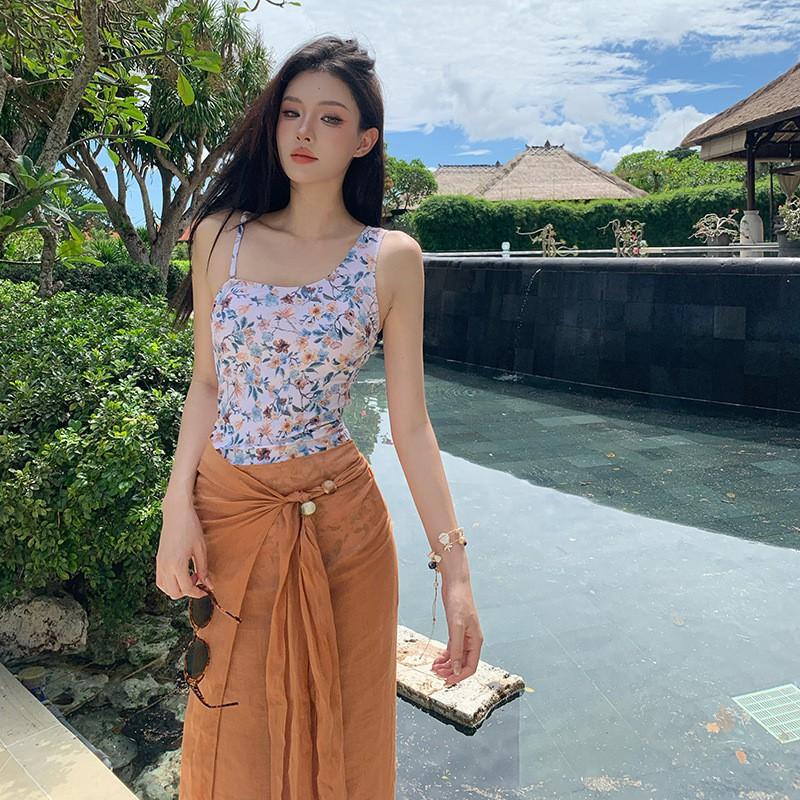 

Retro Floral Swimsuit Women s Light Luxury High-end Sexy Two-piece Slimming Hot Vacation Photo Swimming Suit M