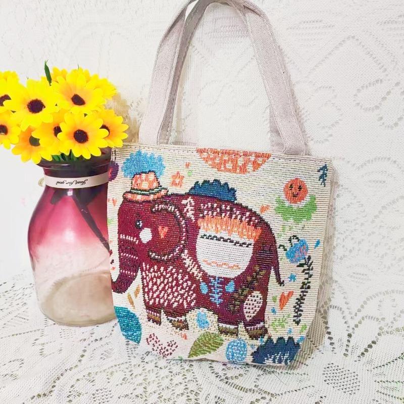 Small canvas bag double-sided embroidered tote bag elephant tote bag large capacity women's bag tote bag