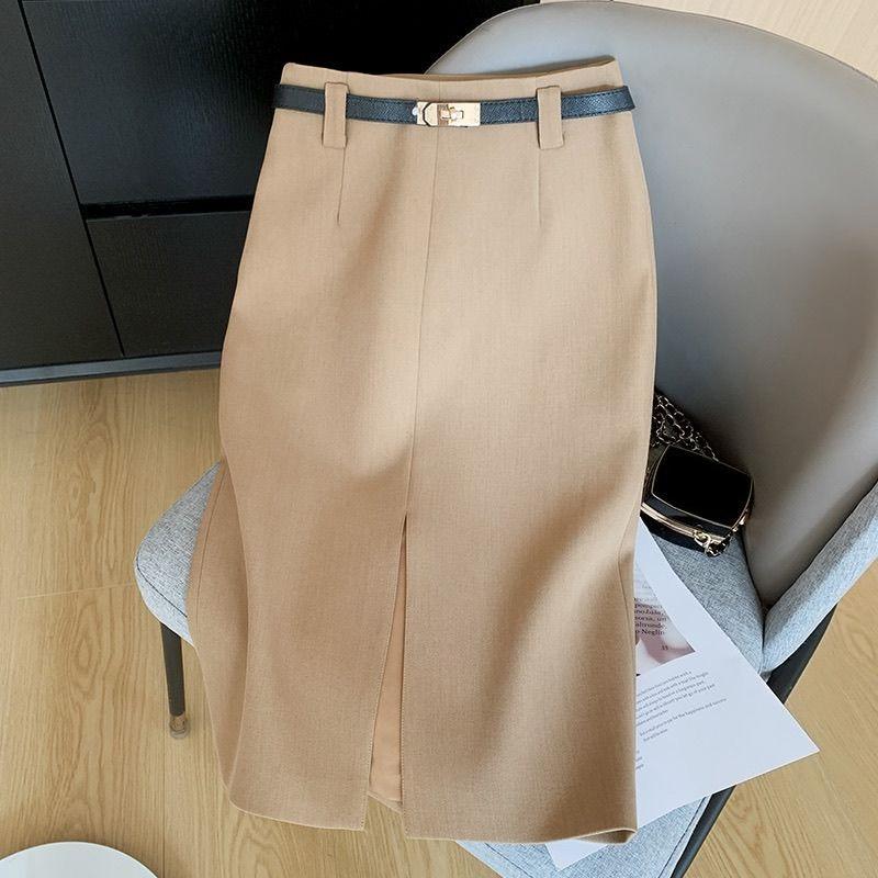 Premium Office Lady Pencil Skirt Women Spring Summer Elegant Beige Bodycon Hip Skirt Workwear
