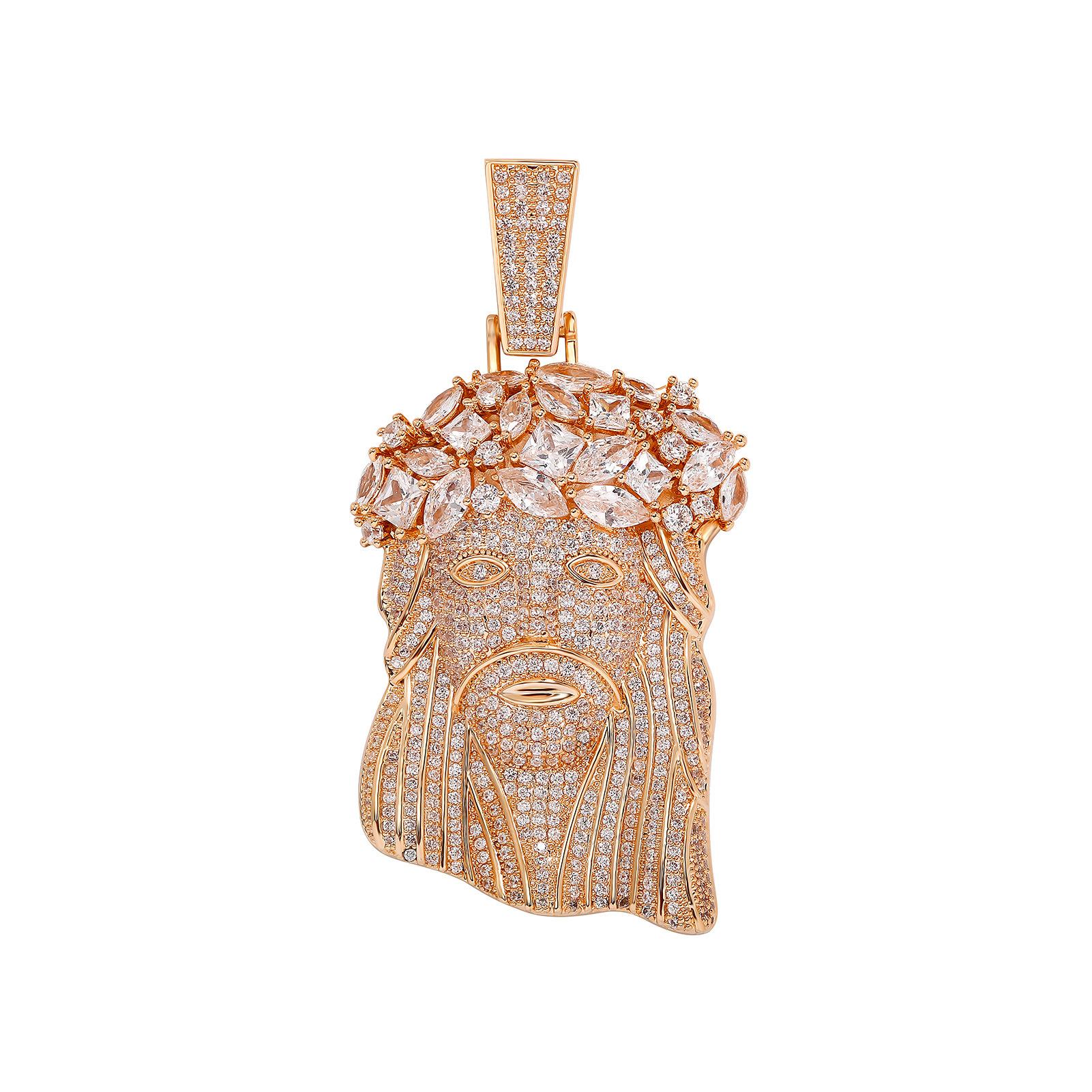 Hip-Hop Full Diamond Copper Zircon Statue Pendant High-End Personality Jewelry Necklace Men s Pendant Rose Gold（Default Deliv