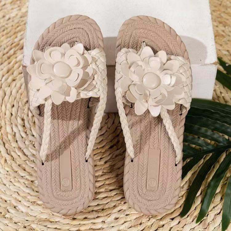 South East Asia foreign trade large size colorful flowers toe cool slippers summer new hollow woven beach women's shoes