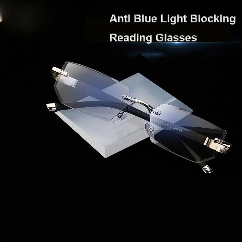 Fashion Men Glasses Blue Light Blocking Reading Cutting Rimless Eyeglasses Frame Anti Fatigue Hyperopia Presbyopic Eyewear