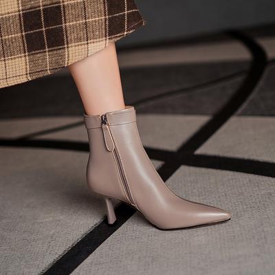 Fashion 2024 New Autumn Winter Women Boot Cow Leather Short Boots Fashion Women Shoes Pointed Toe Stiletto Heels Modern Boots