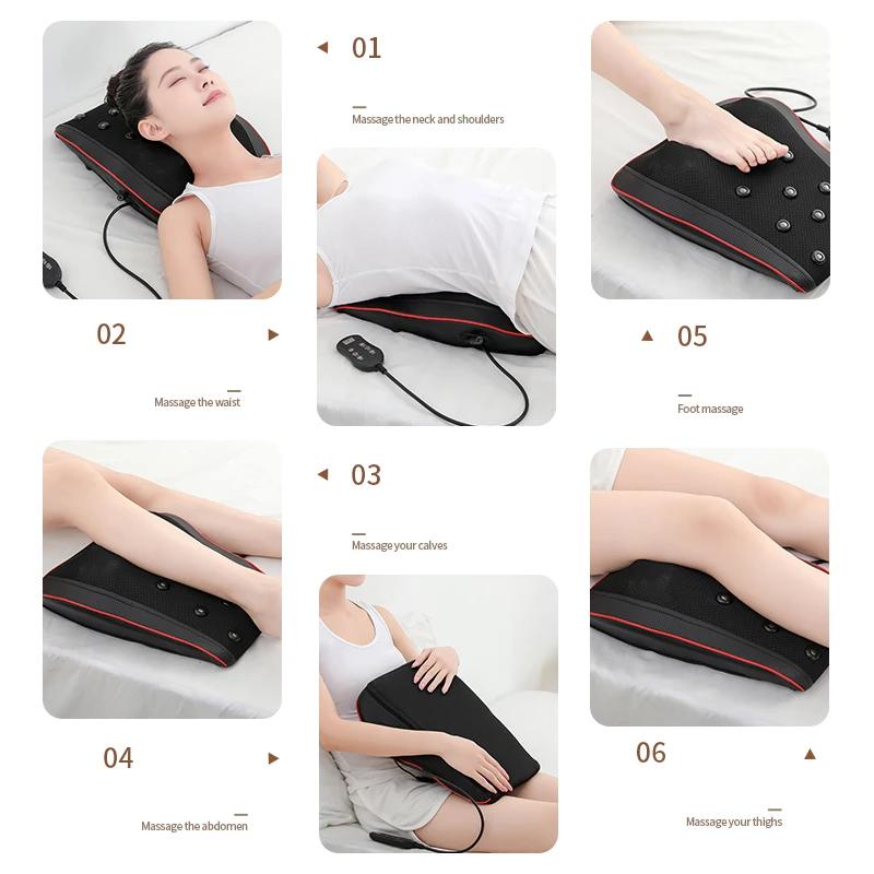 Electric Shiatsu Head Neck Cervical Ttraction Body Massager Car Back Pillow with Heating Vibrating Massage Device