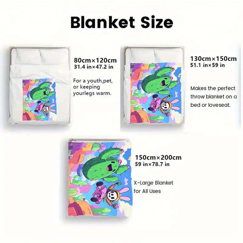Cactus and Skull Rabbit 2D Flat Pattern Flannel Blanket High Quality All Seasons Warmth and Comfort Perfect for Christmas Gifts.MMT0918195