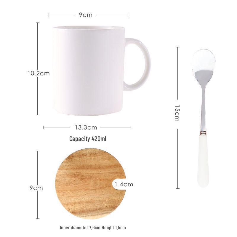 Large European-Style Matte Black Ceramic Mug with Spoon