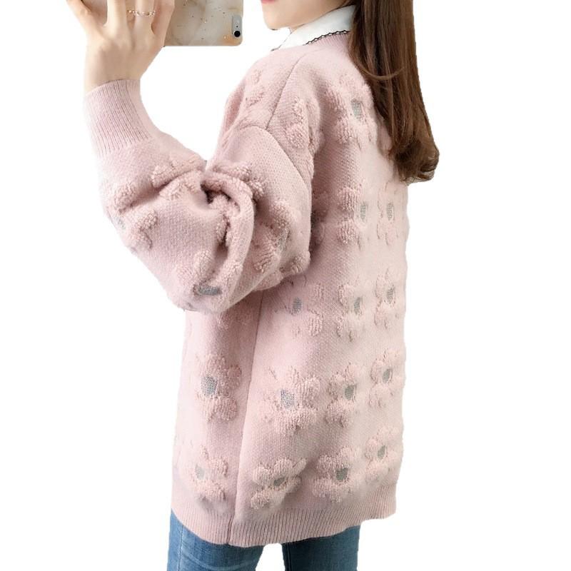 2025 Women's Loose Color Block Knitted Cardigan with Embroidered Crochet Accents