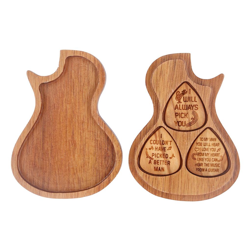 Guitar Pick Box Engraved Guitar Portable 3 Wooden Picks and Storage Case for Birthday Christmas