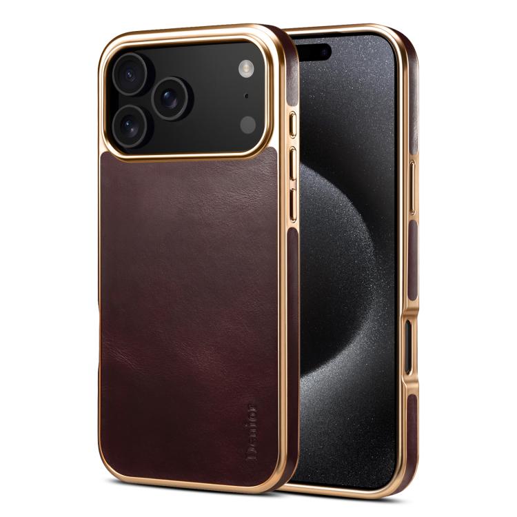 Denior Oil Wax Leather Electroplating Phone Case For iPhone 17 Pro Max красный
