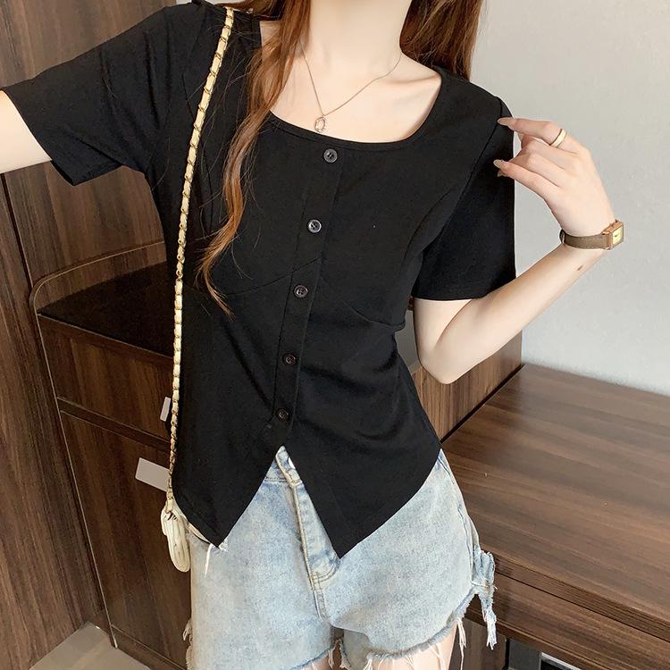 2026 Summer Plus Size Women s Slimming Short-Sleeve T-Shirt 4XL чёрный