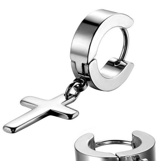 1 Paire Boucles d'Oreilles Pendantes Croix Pendentif Acier Inoxydable Écologique Huggie Charnière Créoles pour Hommes