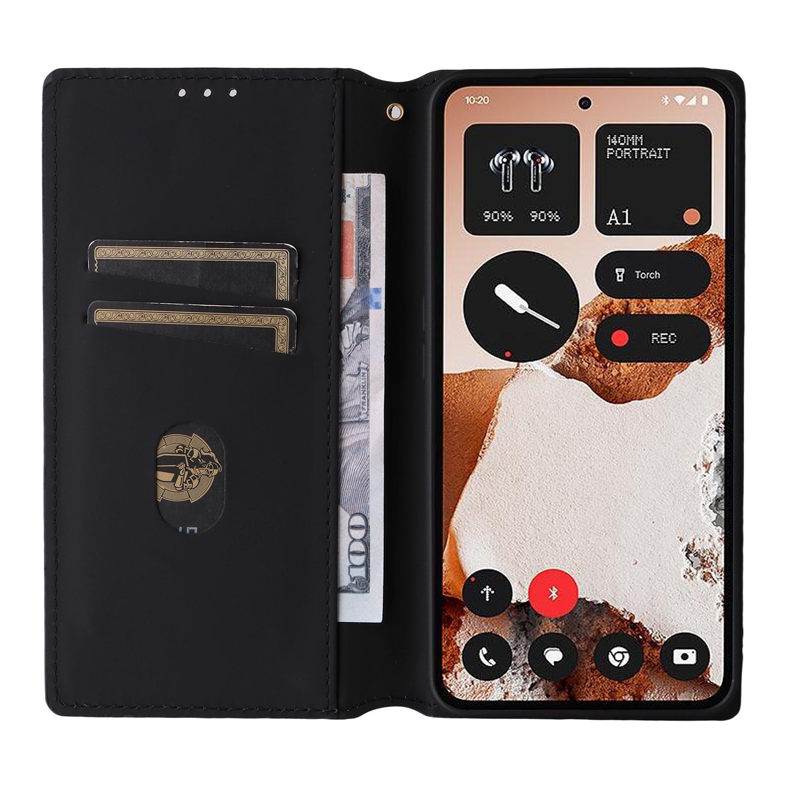 

For Nothing CMF Phone 2 Pro Case Wallet Rhombus Imprinted Leather Phone Cover Black