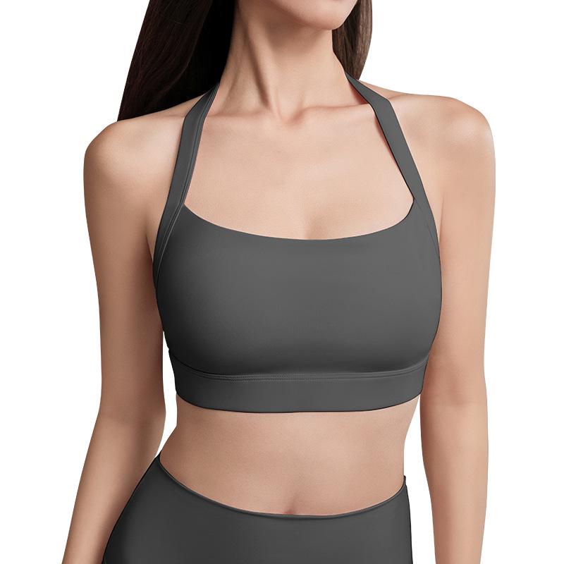 

Женский спортивный топ с халтер-вырезом и мягкой чашкой, стильный дизайн с открытой спиной для йоги и фитнеса Medium