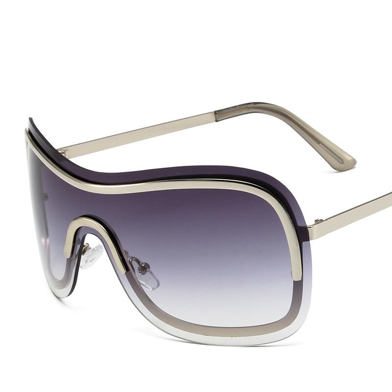 

Oversized Rimless Shield Sunglasses Women Men New One Piece Lens Visor Mask Windproof Big Sun Glasses Shades Unique Uv400 as picture