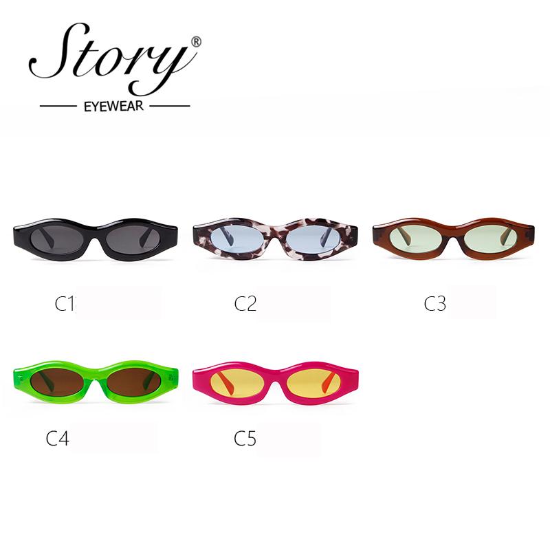 STORY Retro Fashion Narrow Oval Sunglasses Women Men Brand Designer Vintage Trendy Blue Green Skinny Frame Sun Glasses UV S3905N