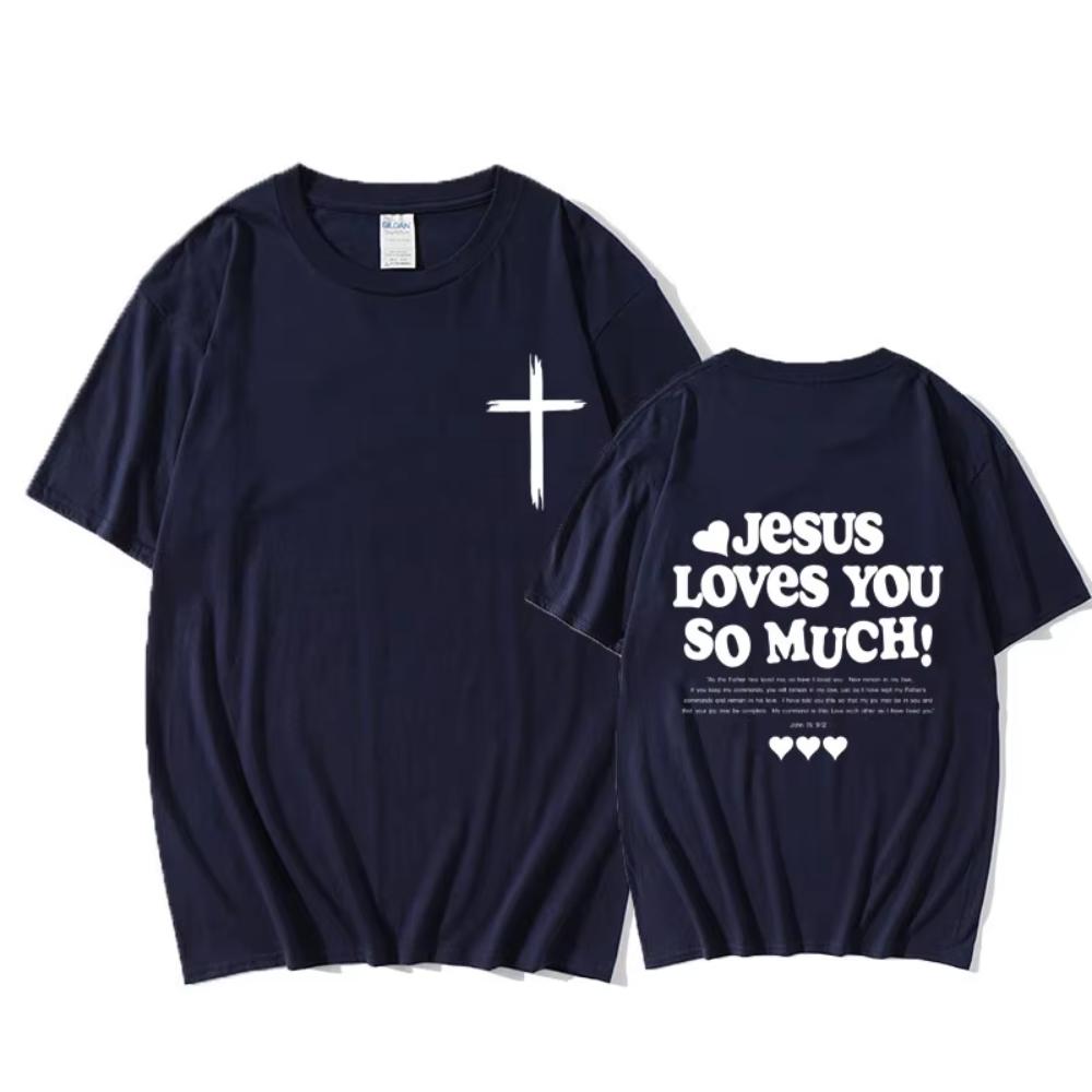 Christus Jesus liebt dich so sehr Bibelvers Grafik T-Shirt Herren Damen Lässiges Übergroßes T-Shirt Vintage T-Shirts