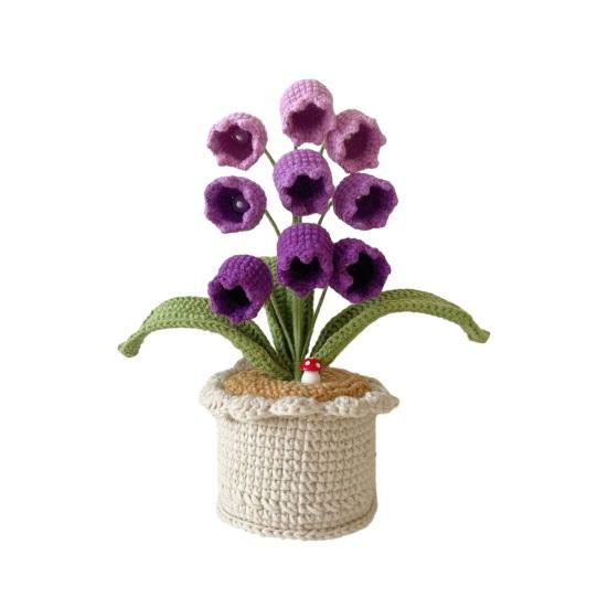 Crocheted Potted Bell Flower Decoration Handmade Knitting Floral Ornament Artificial Hand Woven Flower Home Office Table