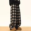 Fleece-Karierte Hose Herren Herbst und Winter Verdickt Warm Wolle Hose Fauler Stil Weites Bein Gerade Hose Fallend Lässig Lange Hose