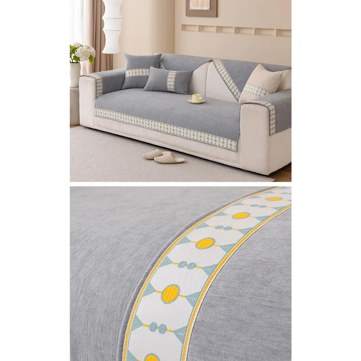 

Вышивка Чехол на диван Белый край Четыре сезона Универсальный Шенилл Противоскользящая Подушка для дивана для гостиной Коврик Полотенце на диван Накидка 70x70cm 1pcs