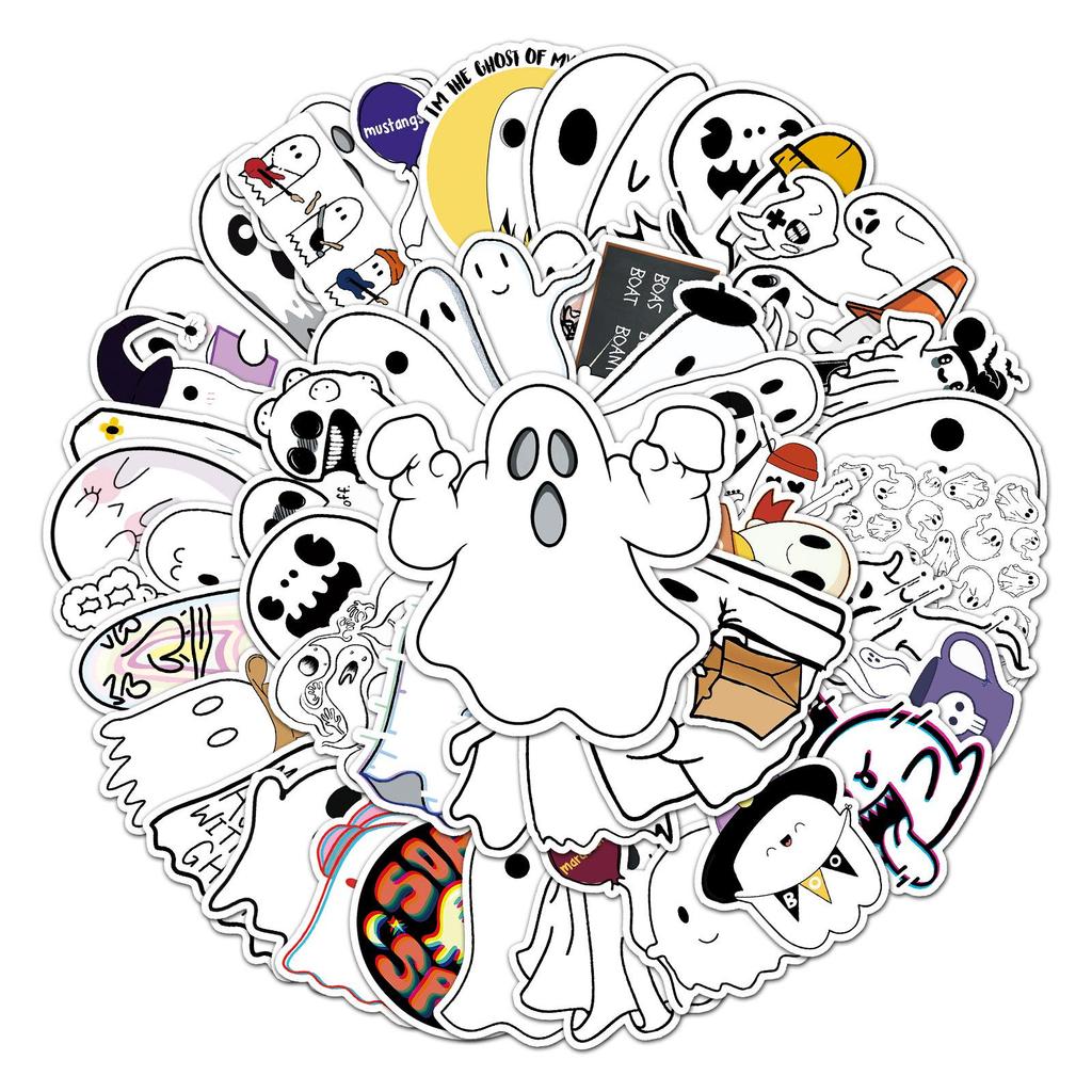 Ghost Creative Trend Graffiti Stickers: 50 Cartoon Decals for Suitcases, Skateboards, Scooters, Tablets, and Cars