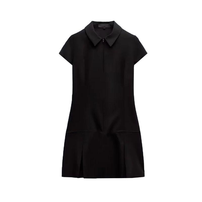 

Spring New American Preppy Versitile Fashion Waist Hugging Slimming Wide Pleat Short Dress 8342303 Black L