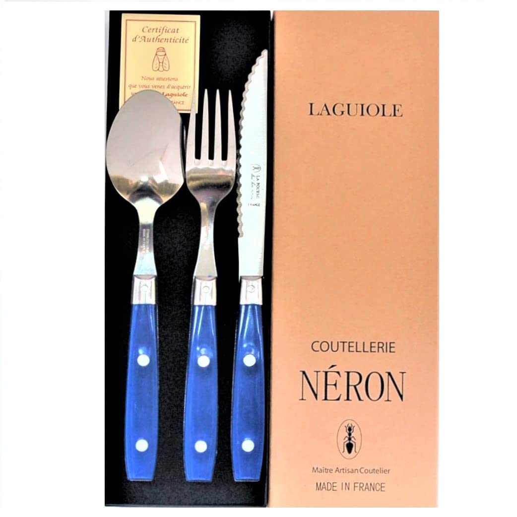 

Transparin Bistro Cutlery Made in NERON MARINE Marine Wave Edge Directly Imported from Convenient for Everyday Cutlery Set Set, France, Navy,