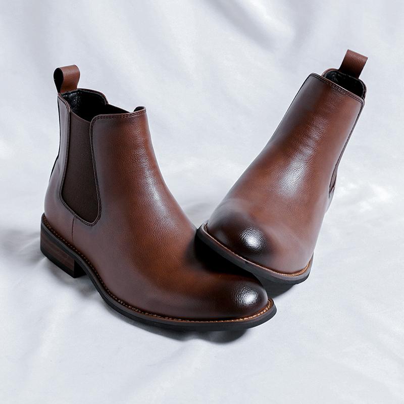 Fashion Men Casual Leather Pointed Toe Brogue Boot Classic British Style Casual Business Ankle Boot fFlat Designer Antiskid Outdoor Boot