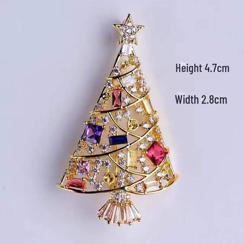 "Colorful Zircon and Pearl Christmas Tree Brooch - Gold-Plated Holiday Pin"