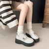 Black muffin platform small leather shoes women's 2024 autumn new French Velcro heightening Mary Jane Love single shoes