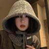Mary Plush Balaclava Hat, Women's Winter Wool Warm and Cold Ear Protection Knitted Hat, Scarf Integrated Headgear