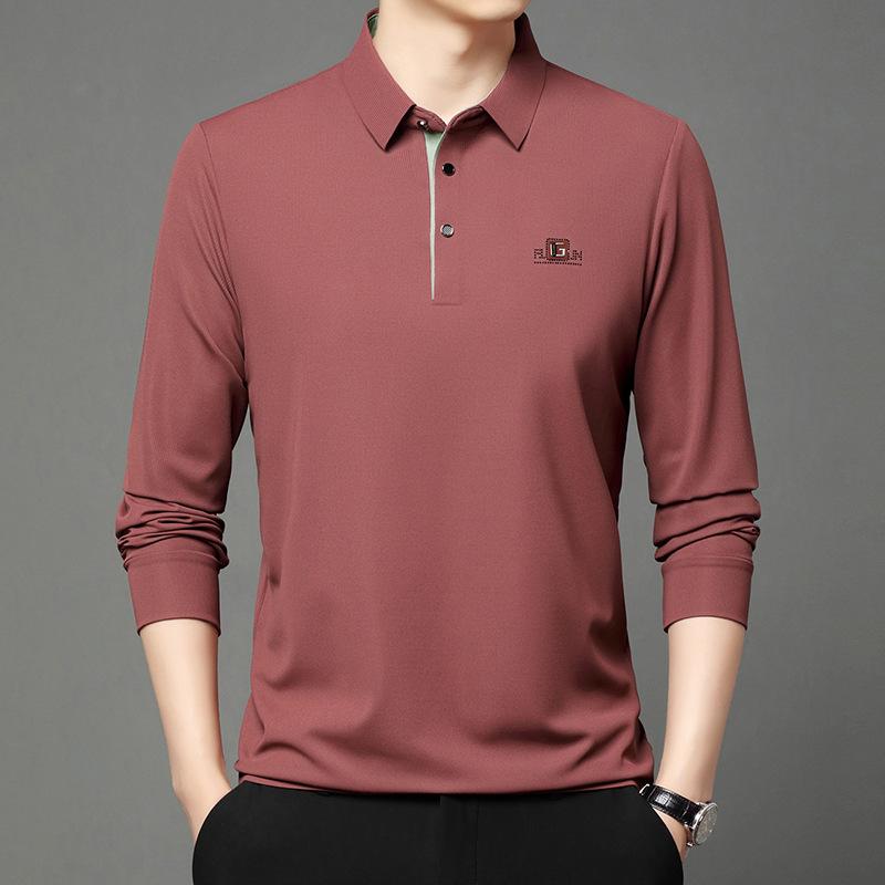 Men's Business Casual Short Sleeved Shirt with Badge Solid Color Polo Shirt Fashionable Breathable Comfortable Versatile Top
