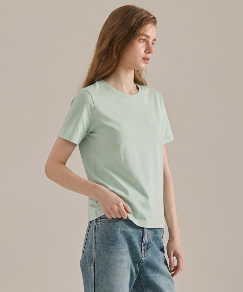 BASIC HOUSE Women'S Premium 40-Count Round Neck Short Sleeve T-Shirt Mint Lats0211