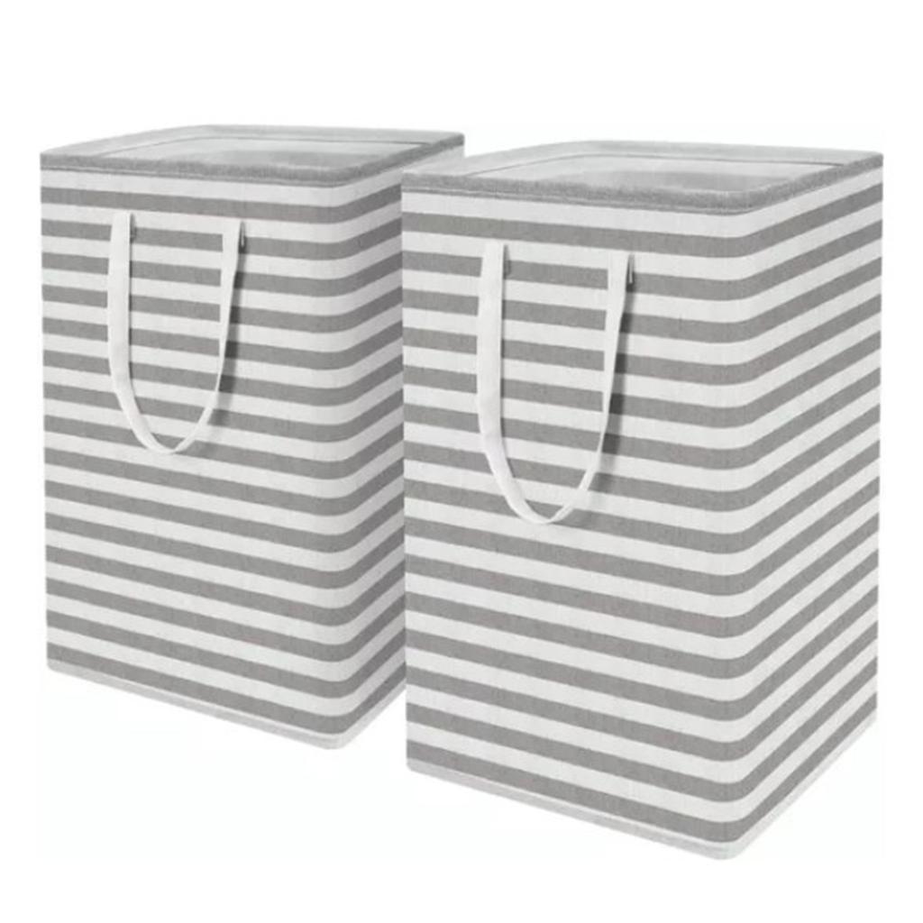 2PCS Laundry Basket Reinforced Long Handle Precise Stitching Foldable Cloth Canvas Baskets for Home