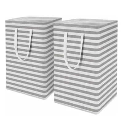 2 PCS Panier à Linge Poignée Longue Renforcée Coutures Précises Paniers Pliables en Tissu Toile pour la Maison