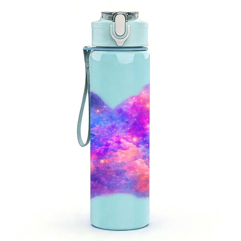 1PC Galaxy Nebula Butterfly Color Print 750ml Color Plastic Sports Water Bottle Leakproof Flip Straw Lid Suitable for Sports Office Home Use