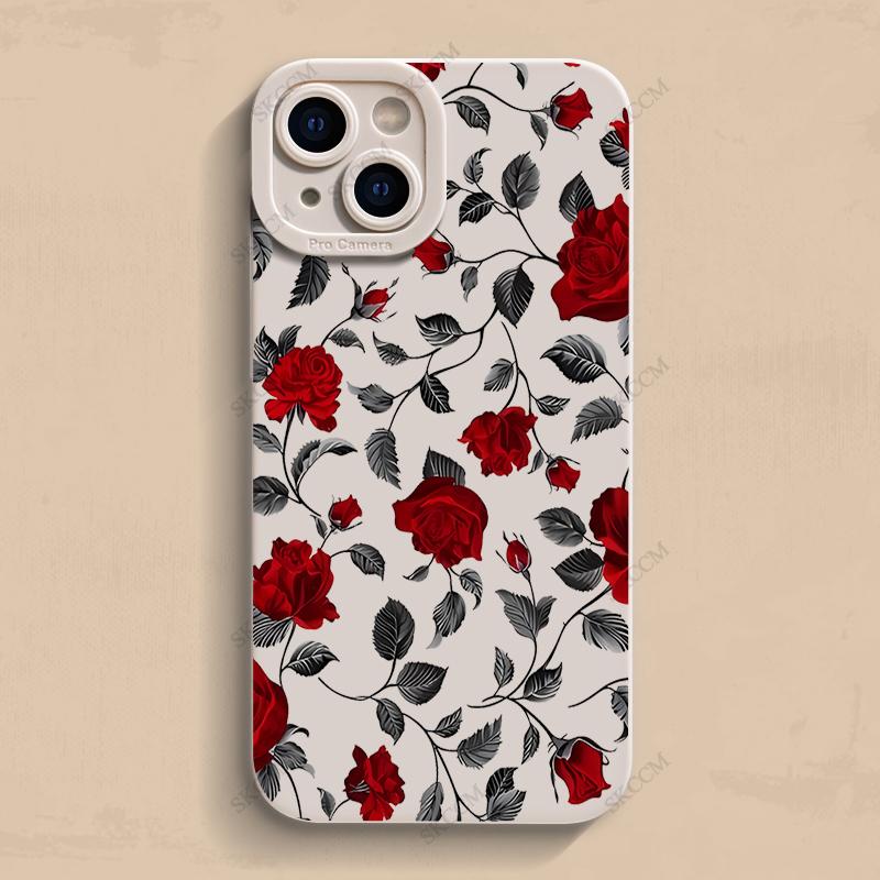 Retro Floral Rose Art Print Phone Case for iPhone 17 16 15 14 13 12 11 Series Pro Max Plus Double Layer Protection