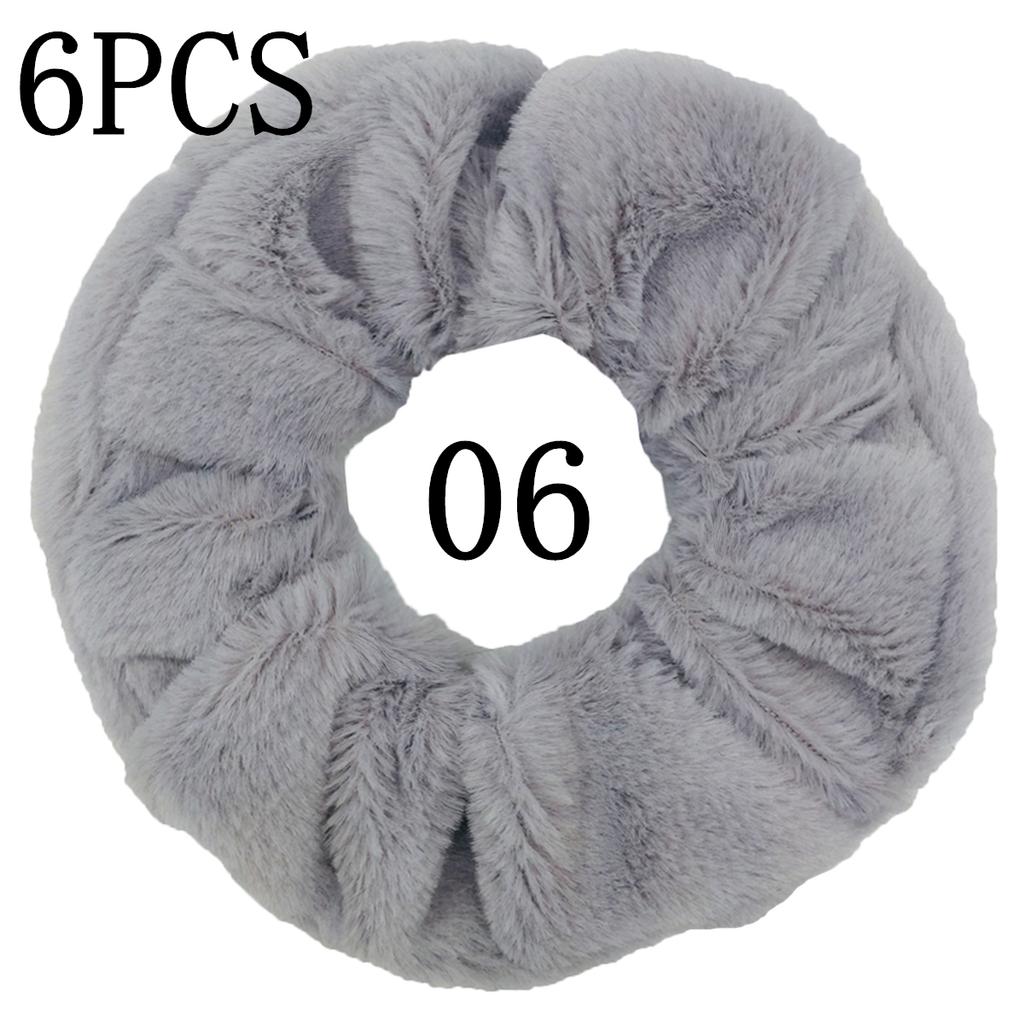 6pc Hair Scrunchies Furry Elastic Band Women Girl Ponytail Holder Rubber Ties Accessories Plush Faux Fur Soft Chiffon Headband