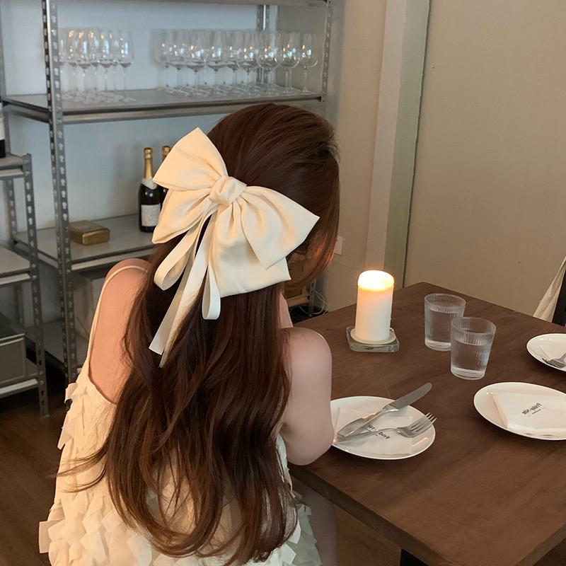 Korean Summer Satin Bow Hair Clip – Large Ribbon Top Clip for Women