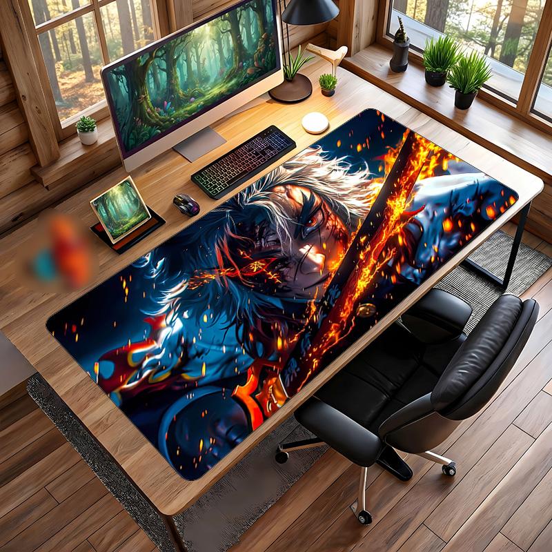 Rengoku Kyojuro Bedrucktes Mauspads Rutschfest Wasserdicht Gummi Schreibtischunterlage für Gaming Büro Laptop Heimdeko Geschenk