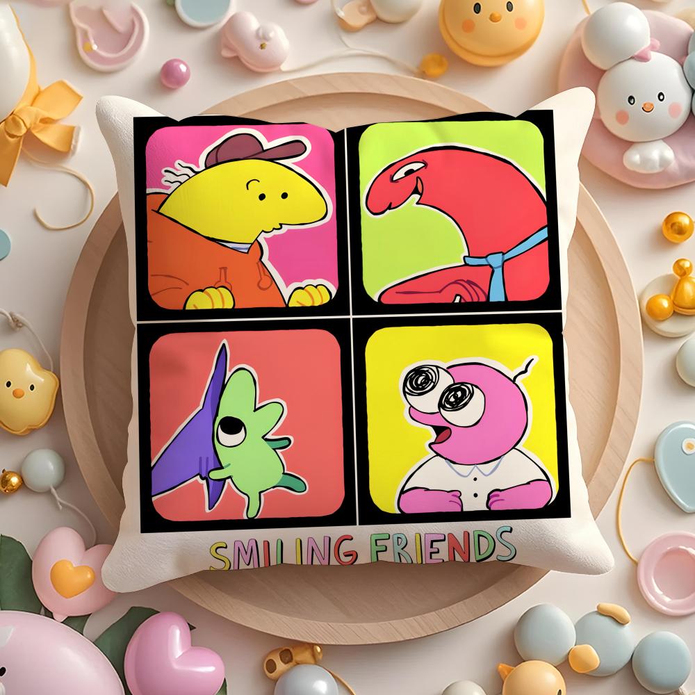 S-Smiling cartoon F-Friends Cushion Cover Home & Car Multi-Scene Pillow Cover - Reversible, Soft & Durable for Daily Use