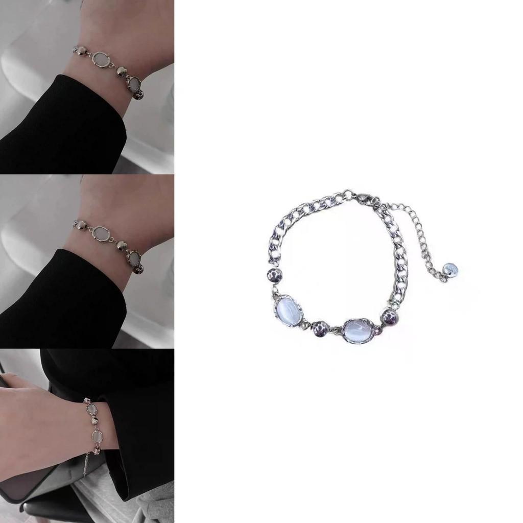 Elegant Titanium Steel Cat Eye Beaded Bracelet For Women Minimalist Design