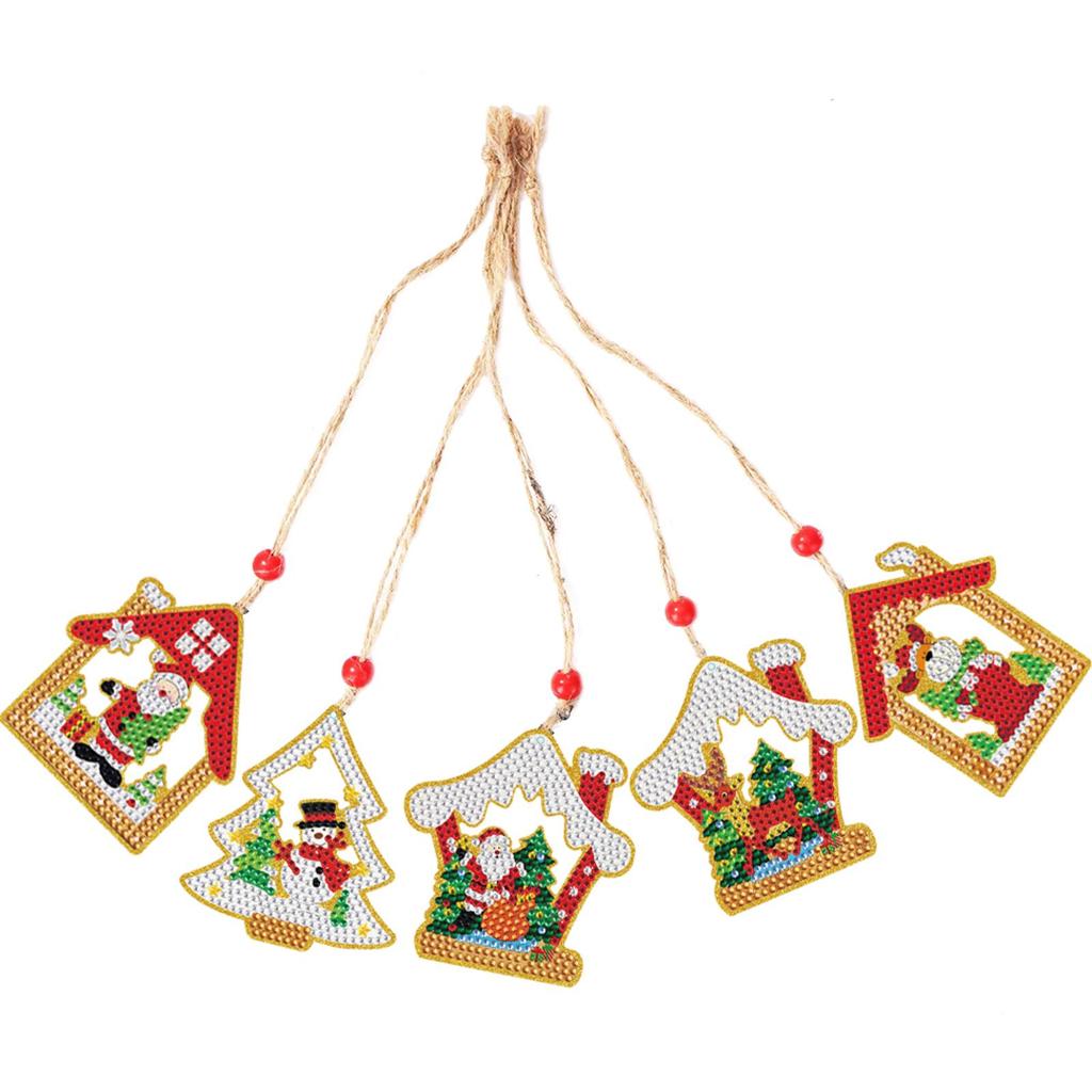 5pcs Xmas Theme 2D/Flat DIY Hanging Diamond Art Kits Rhinestone Diamond Art Window Pendants Diamond Art Christmas Tree Ornament