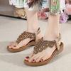 Summer Sandals Women'S Bohemian Style Clip On Bead Sandal With Rhinestone Buckle And Elastic Style Beach Shoes For Woman Hot
