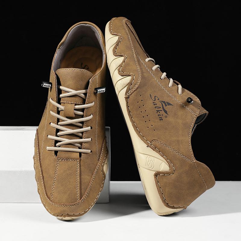 Fashion Handmade Leather Casual Men Shoes Design Lace Up Sneakers Man Loafers Breathable Soft Leather Shoes Men Driving Shoes