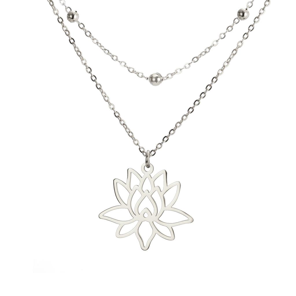 Titanium Steel Cut Lotus Pendant Necklace Women Simple Hollow Floral Jewelry